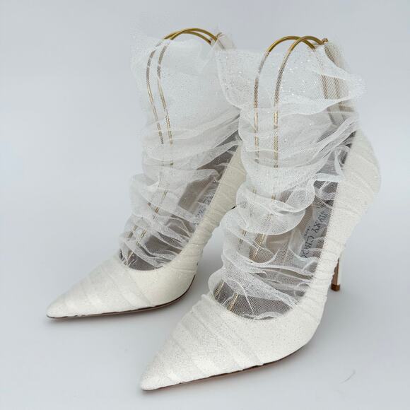 JIMMY CHOO Lavish 100 Glitter Satin Heels EU 38 US 7-8 Ivory White Bridal Pumps - Picture 5 of 9